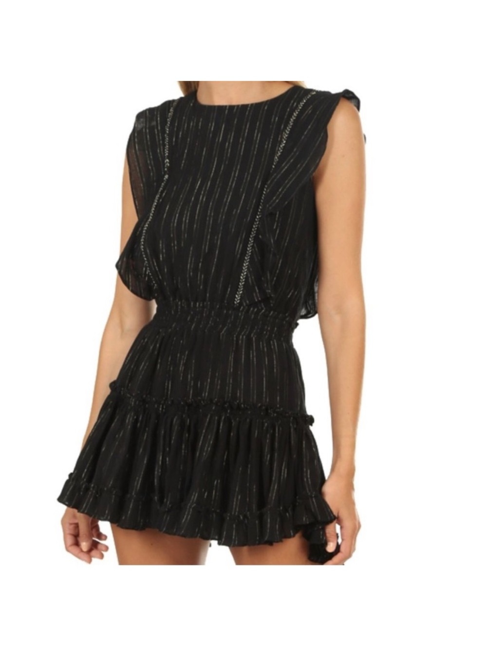 NEW Misa Los Angeles Cielle Ruffle Bib Black Dress Sz XS